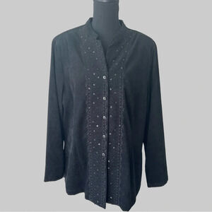 Vintage Alia Black Sequins Beads Accents Faux Suede Jacket